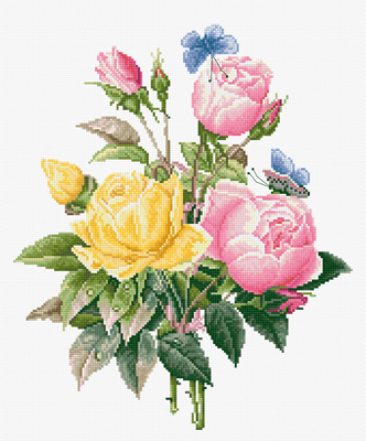 Borduurpakket Yellow Roses And Bengal Roses - Luca-S